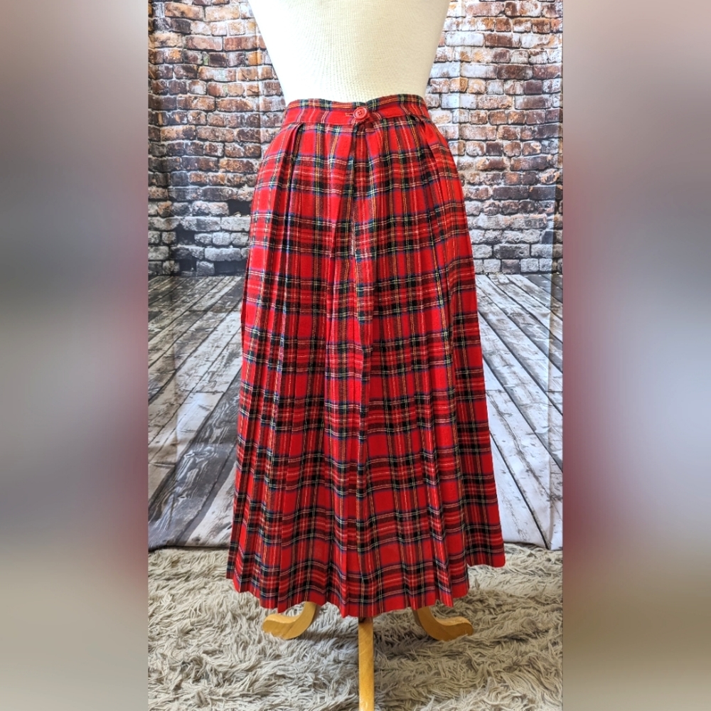 Vintage Sporteens Plaid Red, Blue Multicolor Midi Fall Flare Skirt (4005143-402)